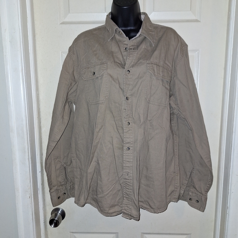 Wrangler men's large tan button-down shirt 100% cotton